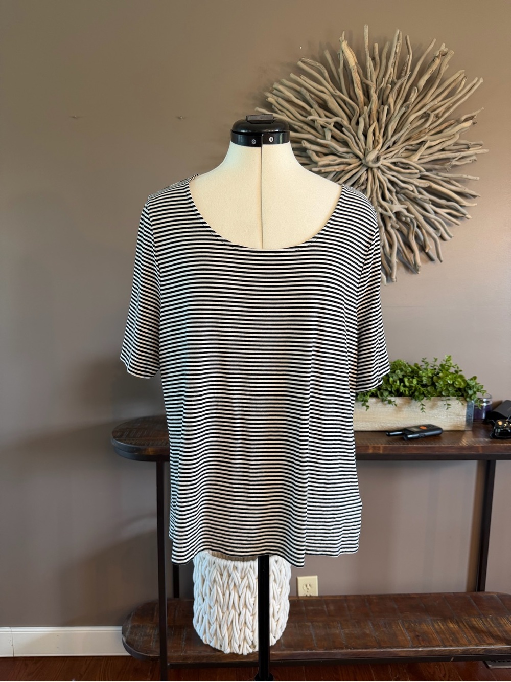 Talbots stretchy black and cream striped short sleeve tee